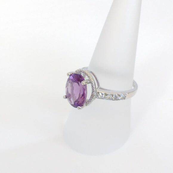 Amethyst 3 Carats Ring Sterling Silver Size 6-3/4 - Picture 4 of 8